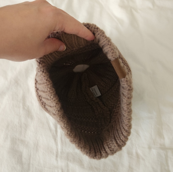 C.C Taupe Ponytail Knit Beanie - Picture 4 of 6